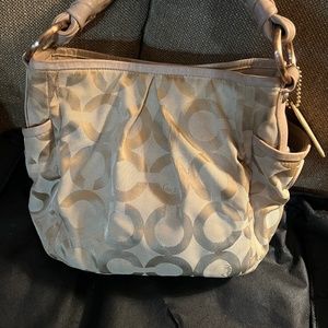 Coach, classic fabric with leather strap, small satchel no scratches or stains